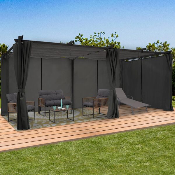 IDMarket - Pergola édition limitée Toit rétractable 3x6 M et 6 Rideaux Gris Anthracite