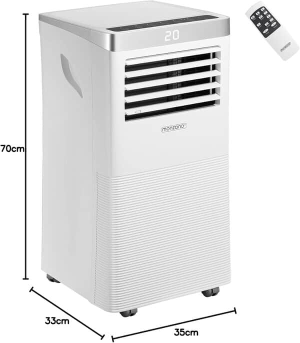 Monzana® Climatiseur Mobile MZKA780 4en1 Rafraîchisseur d'air 7000 BTU/h Déshumidificateur Ventilateur Télécommande 2100W [Classe énergétique A]