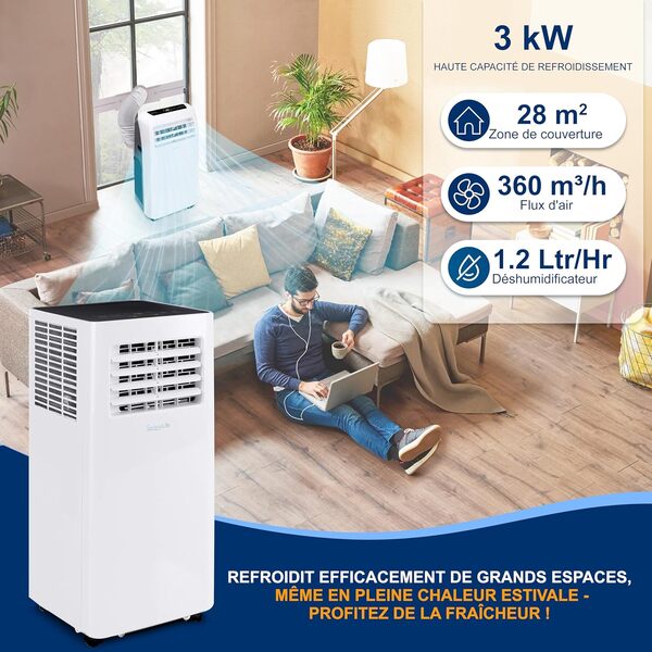 SereneLife Climatiseur Mobile Compact Sur Pied - Climatiseur Portable Intérieure de 10K BTU+WIFI avec Modes Déshumidificateur et Ventilateur pour Maison, Bureau, École et Salles Commerciales [Classe énergétique A]