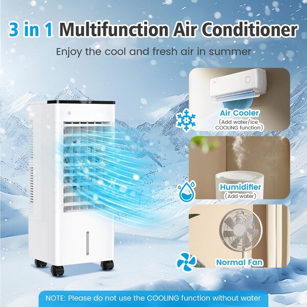 Climatiseur Mobile Silencieux 9L – Ventilateur, Humidificateur, Purificateur 3-en-1 | 3 Vitesses, Télécommande, Minuterie 8h