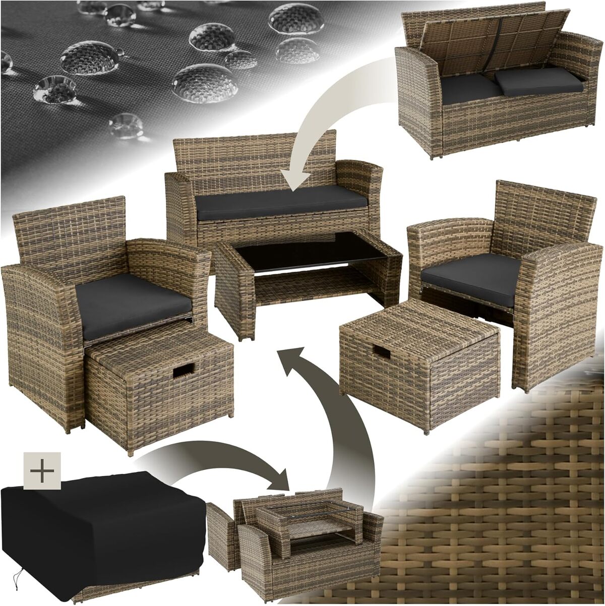 Test chaise jardin TecTake® en poly rotin, marron naturel