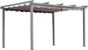 Pergola Aluminium Rétractable 4x3m - Toile Polyester Imperméable Anti-UV - Beige - Pour Terrasse, Jardin