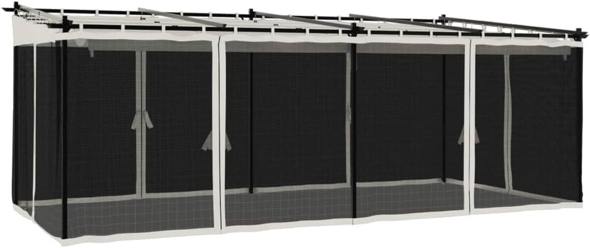 Test de la tonnelle acier 6x3 m avec parois en filet crème