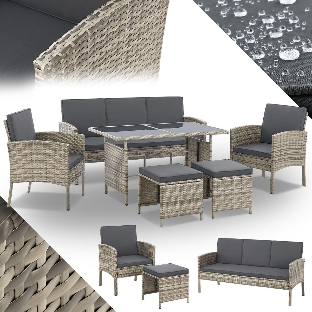 Test : salon de jardin Turin Juskys 6 pièces en polyrotin