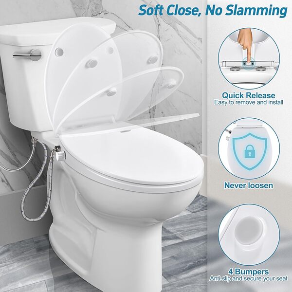 SAMODRA Abattant de WC japonais avec système d'abaissement automatique, embout de bidet non électrique, buses doubles auto-nettoyantes