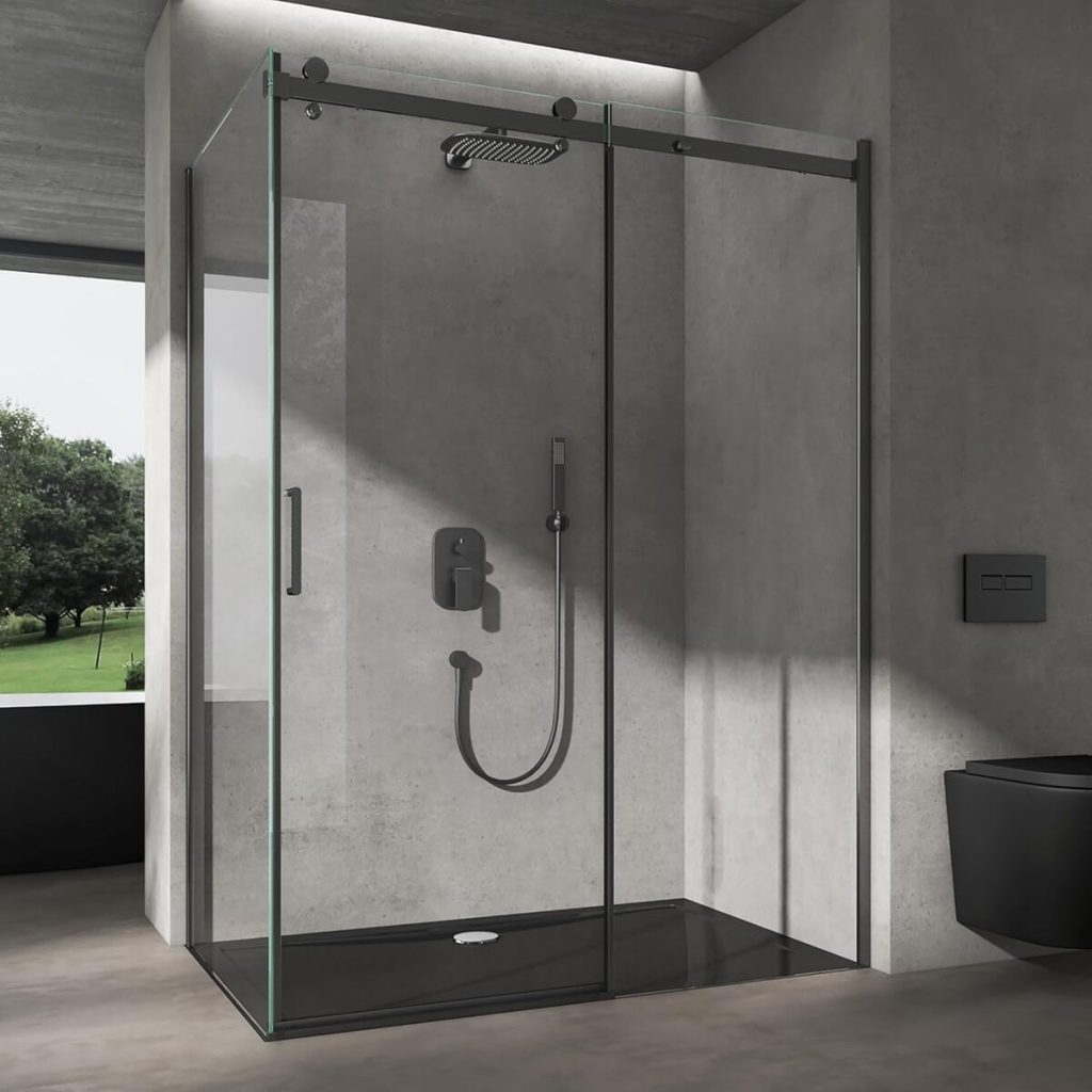 Test cabine de douche doporro Ravenna19 noire avec porte coulissante