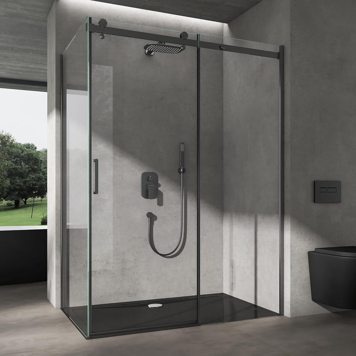 Test cabine de douche doporro Ravenna19 noire avec porte coulissante