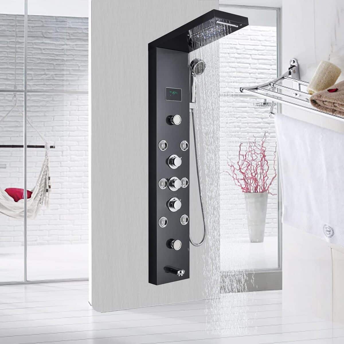 Test de la colonne de douche LED hydromassage acier noir