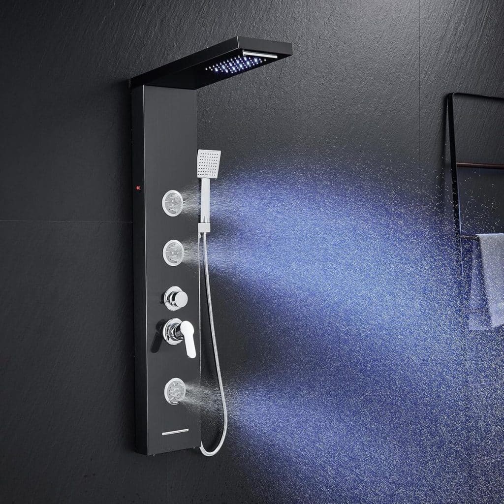 Test de la tour de douche KINKIBOS LED : 6 modes et design en acier noir