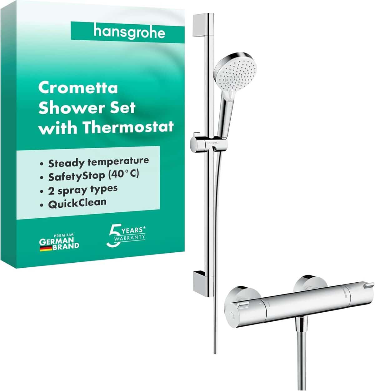 Test du set de douche hangrohe Crometta avec mitigeur thermostatique et accessoires complets