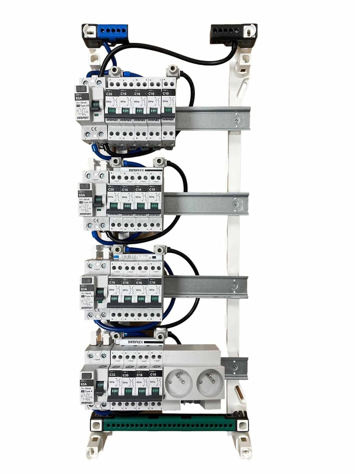 Test tableau électrique 4 rangées idéal T5-T6 avec 17 disjoncteurs