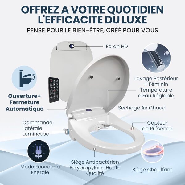 wc japonais abattant lavant sechant-OUVERTURE ET FERMETURE AUTOMATIQUE+FILTRE ANTI-CALCAIRE-MARQUE FRANCAISE-siège toilette japonaise complet moderne-bidet toilette wc eau chaude-TAILLE 51CM