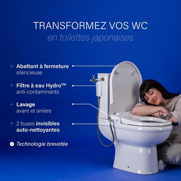 BOKU - Abattant Japonais - Avec Filtre Hydro - Hygiénique, Ecologique et Economique - Lavage par Jets Avant & Arrière - Marque Française, Technologie Brevetée - Forme Ovale (O)