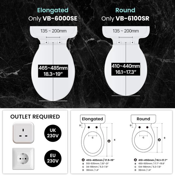 VOVO STYLEMENT VB-6100SR Siège de bidet électronique, Siège chauffant, Eau chaude et sèche, Veilleuse LED, Siège de toilette bidet monobloc, Rond, Fabriqué en Corée – Blanc