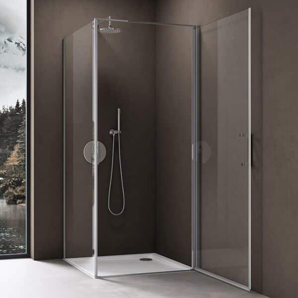 doporro Cabine de Douche en Angle Montage réversible 90x90x195 Paroi de Douche Design Ravenna36K-Plus Porte Pivotante Autolevante en Verre Transparant de 8mm