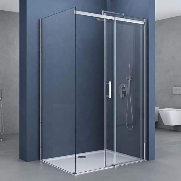 doporro Cabine de Douche Transparent 90x120cm Porte Coulissante Paroi de Douche Rectangulaire en Angle Hauteur 195cm Montage Réversible Ravenna18K