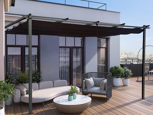 Pergola adossée en Aluminium avec Toit rétractable- 3 x 4 m - Gris