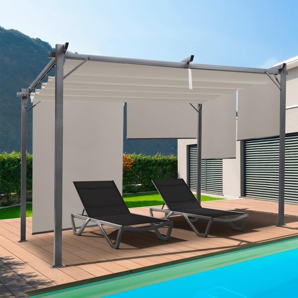 IDMarket - Pergola édition spéciale Toit rétractable 3x4 M et 4 Stores Taupe