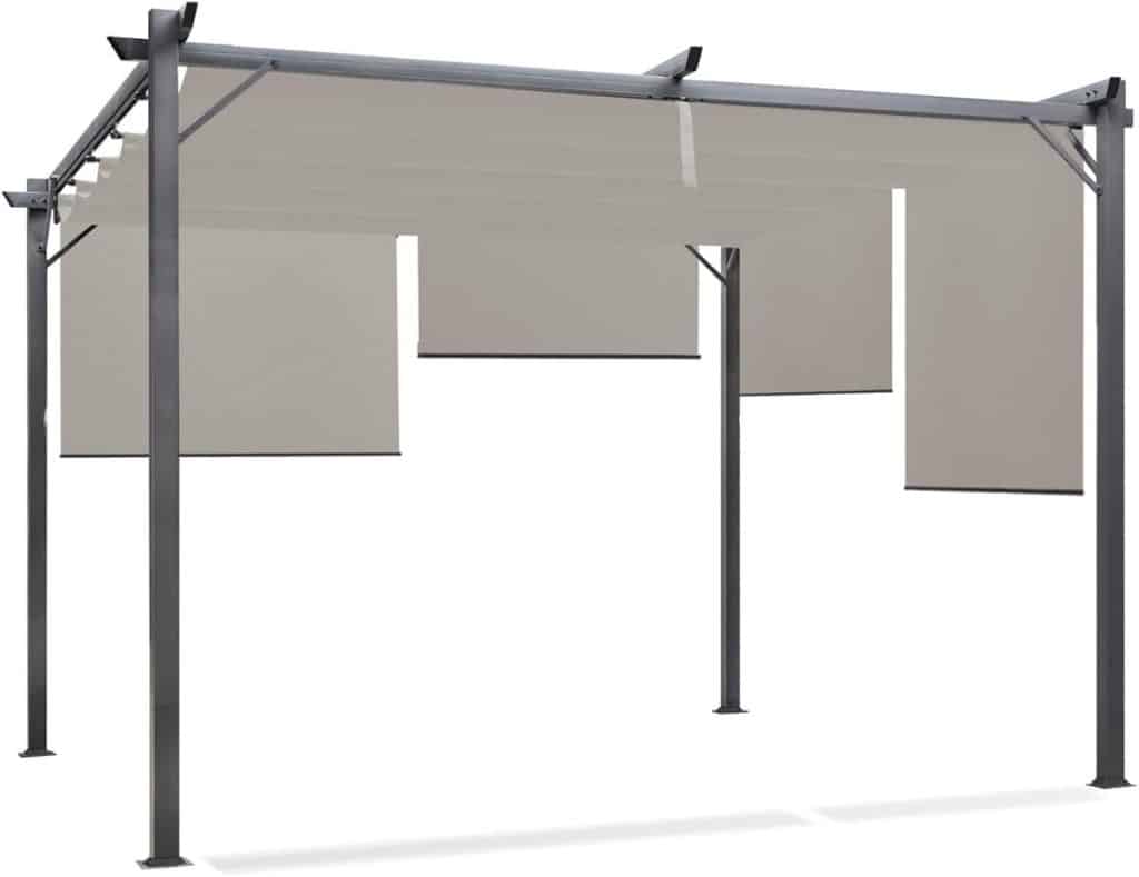 Test de la pergola IDMarket toit rétractable 3x4 m et stores taupe