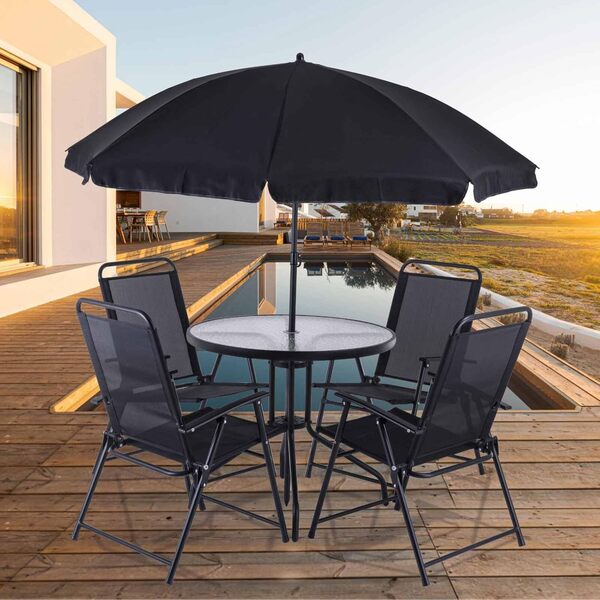 Practixx Salon de Jardin pour Balcon PX-BS-1 – Salon de Jardin 4 Personnes – Ensemble Table et 4 chaises de Jardin – Parasol Inclus – Résistant aux intempéries et aux UV