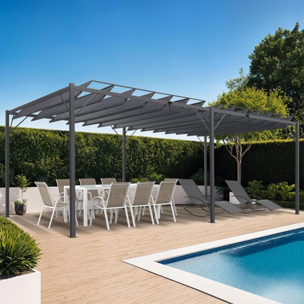 IDMarket - Pergola Lames orientables 3x6 M Gris Anthracite