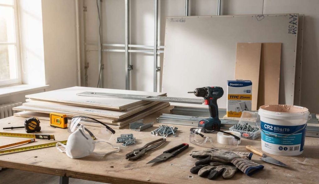 Installation d'un faux plafond en placo