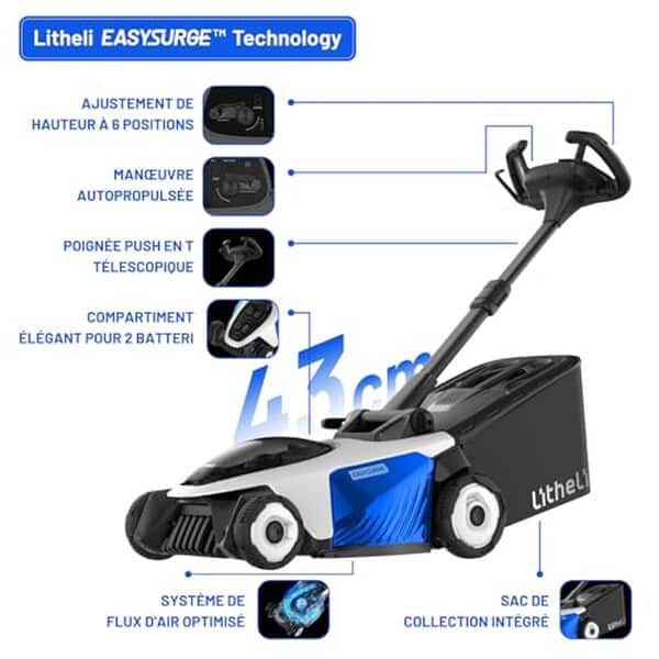 Découvrez notre avis détaillé sur la tondeuse sans fil litheli easysurge 43 cm : performance, autonomie avec batteries 20V et avantages pour un jardinage facilité.