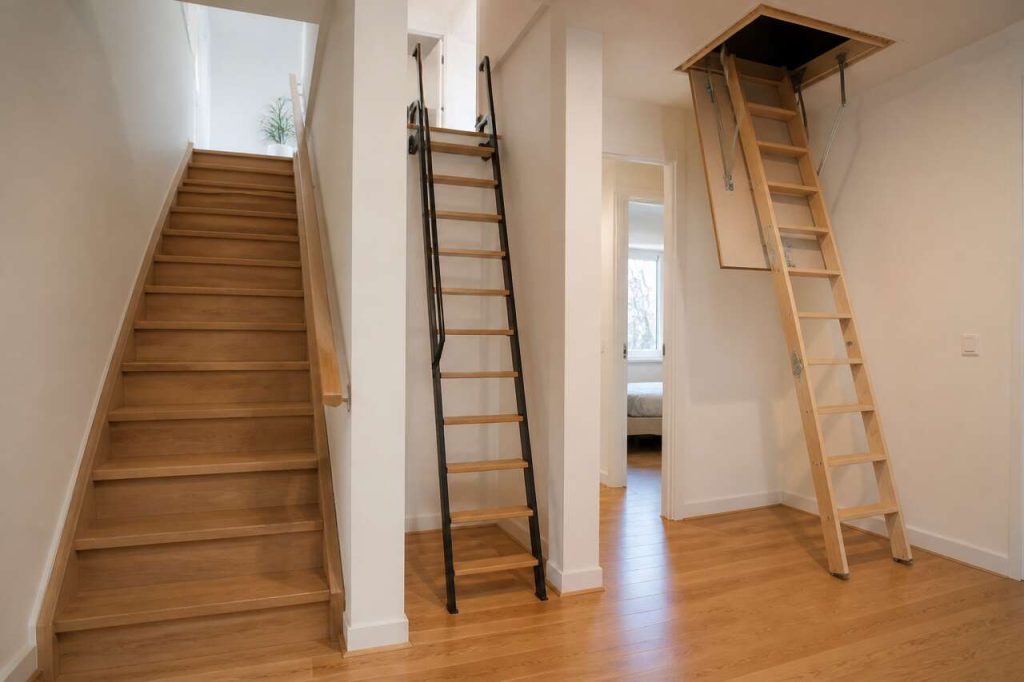 Différences entre escalier standard, échelle de meunier et escalier escamotable