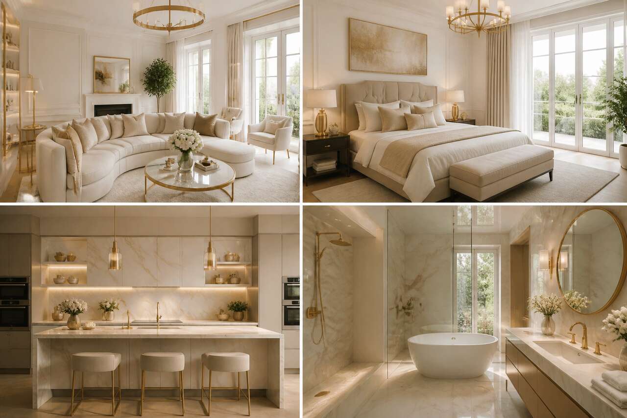 Salon, chambre, cuisine, salle de bains: le doré pièce par pièce Salon, chambre, cuisine, salle de bains: le doré pièce par pièce