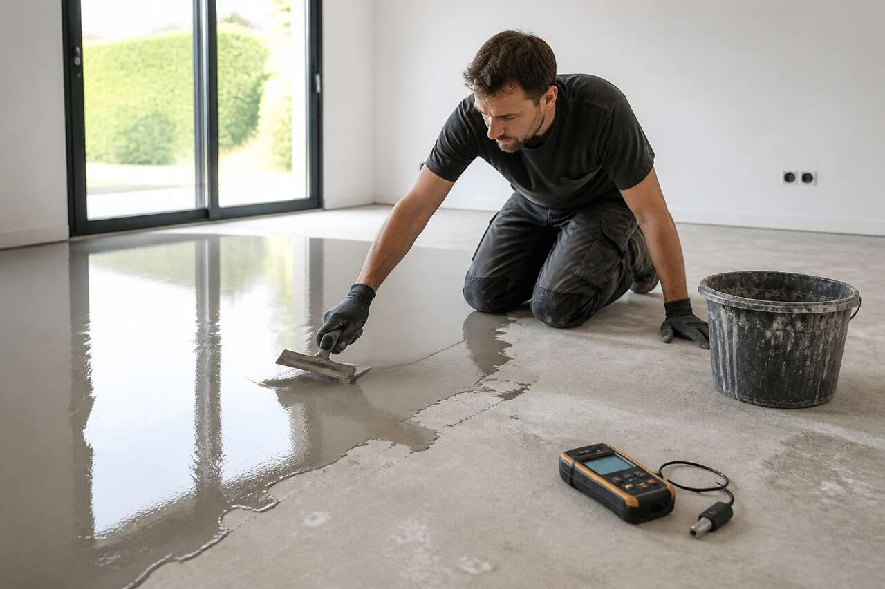 Pr&eacute;paration du support : ragr&eacute;age, nivellement, d&eacute;pose, humidit&eacute;, plancher chauffant