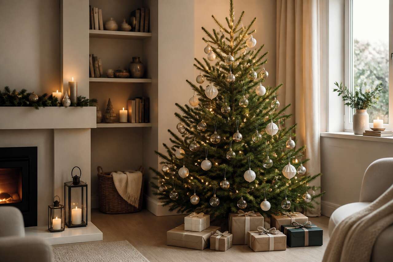 Sapin de noël scandinave: lignes simples, ornements choisis Sapin de noël scandinave: lignes simples, ornements choisis